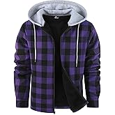 ZITY Flannel Jacket for Men Fleece Plaid Shirts Hoodie Zip Up Sherpa Lined Winter Warm Coat