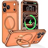 GolbinBox for iPhone 17 Pro Max Case with 360° Spin Magnetic Stand,[Compatible with Magsafe] [Military Protection][Built-in Ring Holder] Camera Control Phone Case for 17 Pro Max,Cosmic Orange/Clear