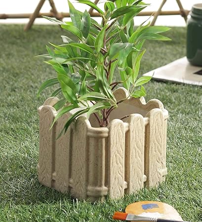 Ceramic Planter Pot Plant Container Decorative Brown Fence