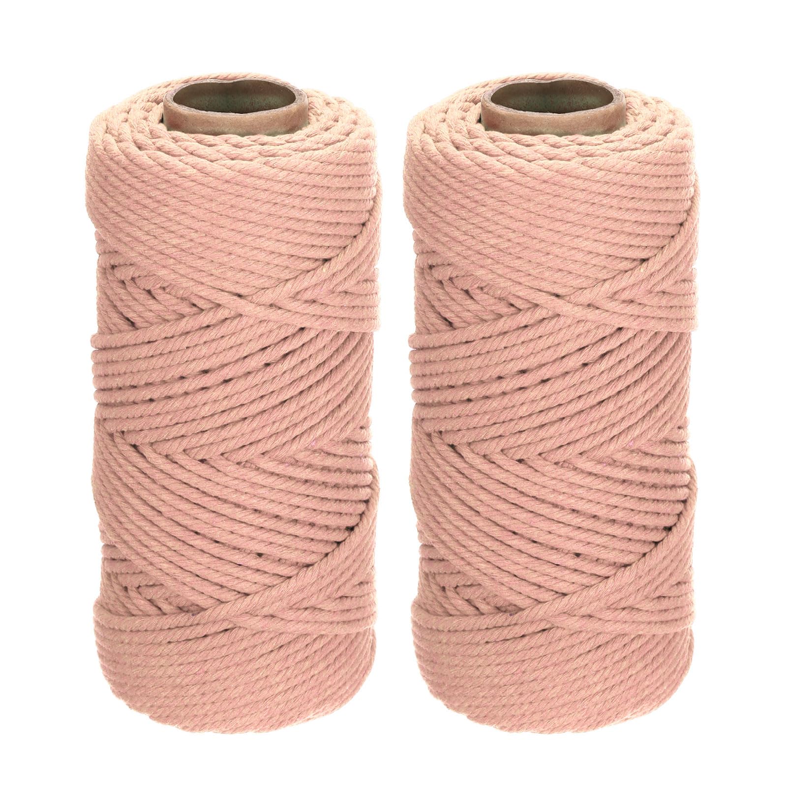 DMiotech 2 Pack 4mm x 80M (87 Yard) Pink Natural Cotton Macrame Rope, Wall Hanging Handmade Single Strand Macrame Cord for Plant Hangers, Gift Wrapping Wedding