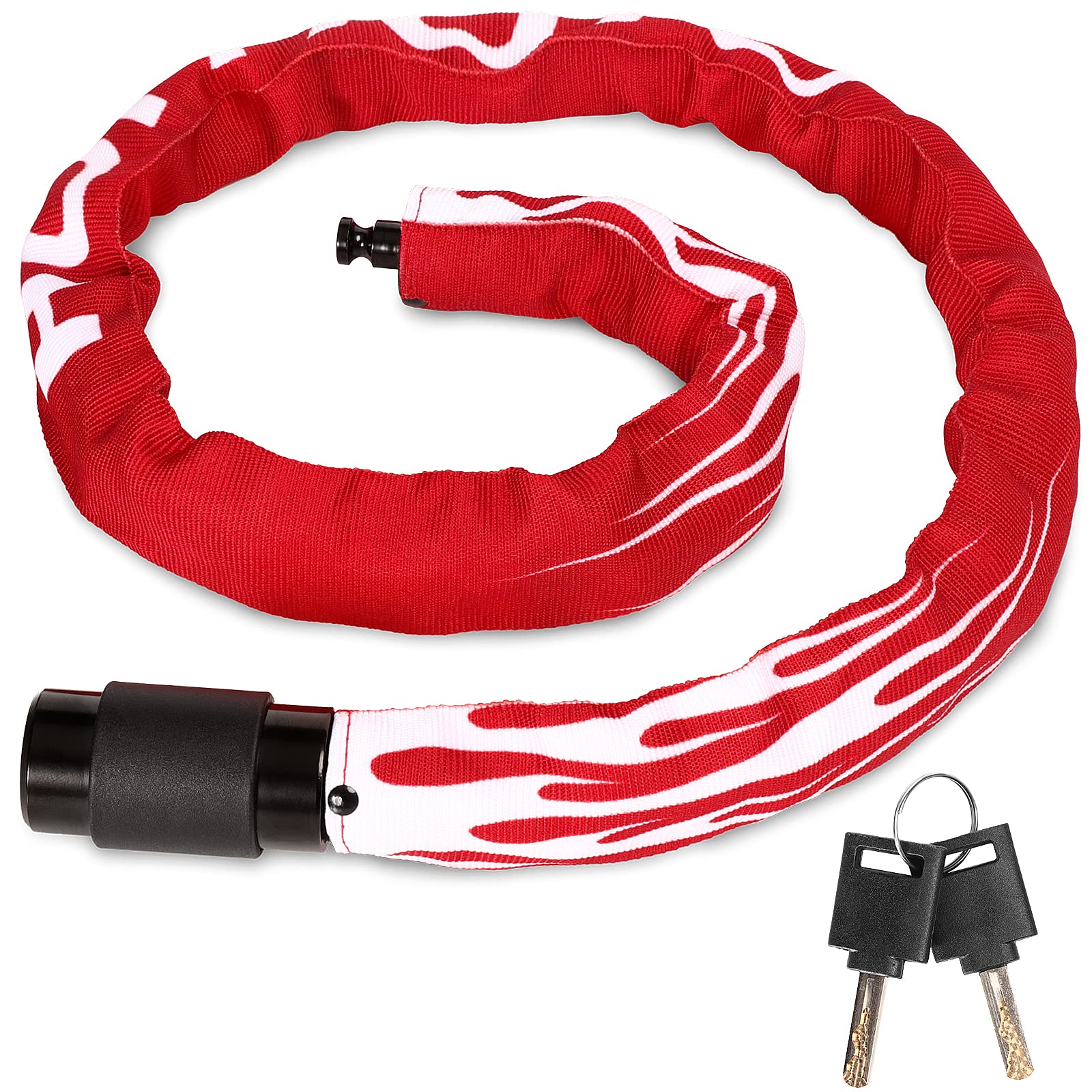 Bike Lock with Key, 100cm Length Bicycle Lock, Bike Locks High Security, 360° Rotatable Lock Head with Waterproof Keyhole Cover, Chain Lock for E Bike/Motorcycle/Door/Gate/Fence Red