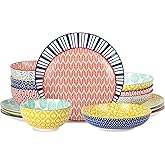 Selamica Ceramic Dinnerware Sets, 16 Pieces Dishes Set for 4, Scratch Resistant Plates and Bowls Sets, Dishwasher & Microwave Safe, Assorted Colors