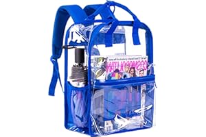 FTJCF Clear Backpack, Stadium Approved Transparent Bookbag for Men, Heavy Duty PVC See Through Backpack - Blue