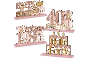 Yatufom 4 Pieces 40th Birthday Decorations Wooden Vintage 1985 Table Centerpieces for Women, Pink Rose Gold Cheers to 40 Years Table Sign Party Supplies, Hello 40 Years Old Bday Table Decor