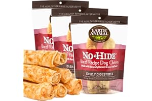 Earth Animal No Hide Medium Beef Flavored Natural Rawhide Free Dog Chews Long Lasting Chew Sticks | Treats for Large Dogs | Great for Aggressive Chewers (3 Pack)