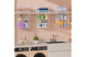 SONYABECCA 3-Tier Hanging Laundry Basket Organizer：Foldable Wire Shelf Laundry Room Organizer with 360°Rotating Hooks Small Space Solutions Closet Hanging Organizer - Laundry Organization, White Patent