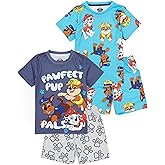 Paw Patrol Boys 2 Pack Pajama Set | Kids Blue Short Sleeve T-Shirt & Shorts | Marshall Rubble & Chase The Rescue Pups PJs