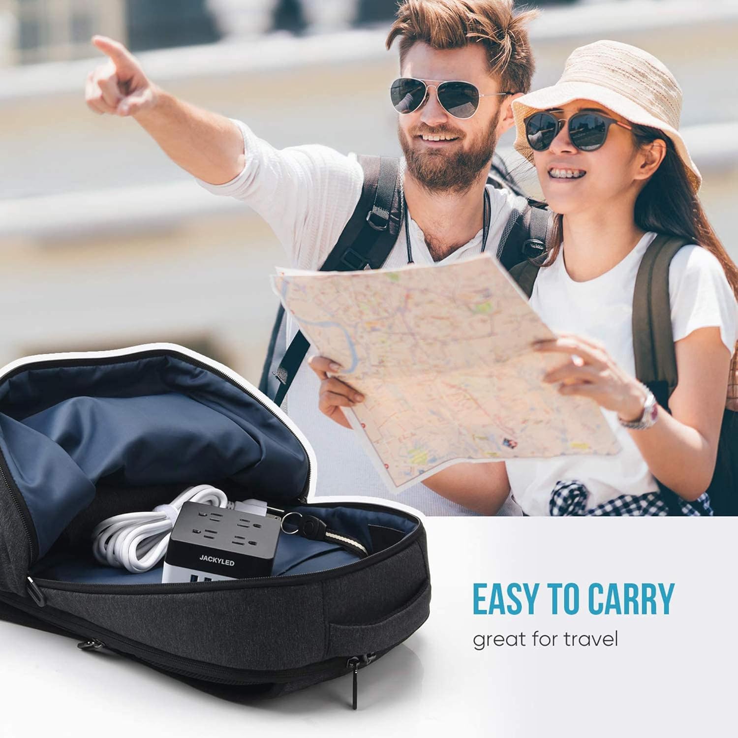 Surge Protector Square Power Strip JACKYLED 9.8ft Long Cord 4 Outlets 4 USB Ports 4.8A Smart Fast Charging Station 900J Portable Charger for Home Office: Home Audio & Theater