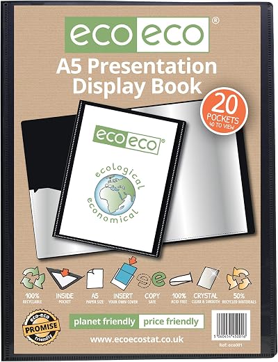 eco-eco A5 50% Recycled 20 Pocket Presentation Display Book Black