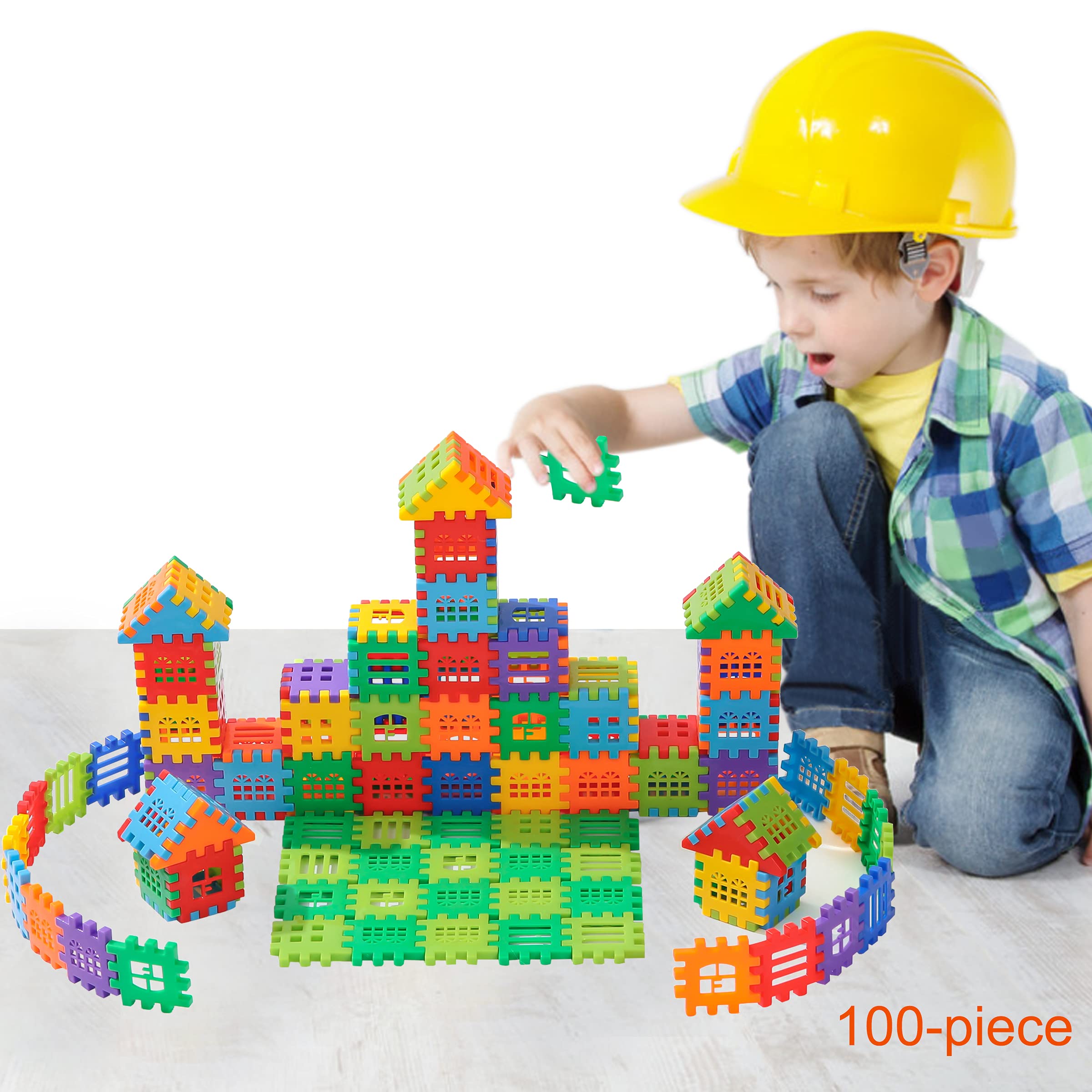 Building Blocks – 100-piece Kids Builders Blocks Set with Storage Bag – Interlocking Building Blocks for Toddlers and Kids – Fun and Educational Toy Building Set for Skill Development