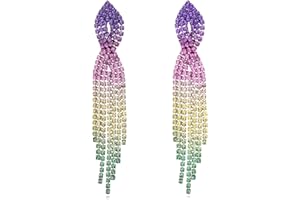 RITACH Chandelier Tassel Earrings for Women Rainbow Earrings Multi-color Long Dangle Drop Rhinestone Earrings for Prom Party