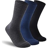 Facool Diabetic Socks for Men Women, Merino Wool Non-Binding Top Crew Socks with Cushion Sole, Seamless Toe 3 Pairs