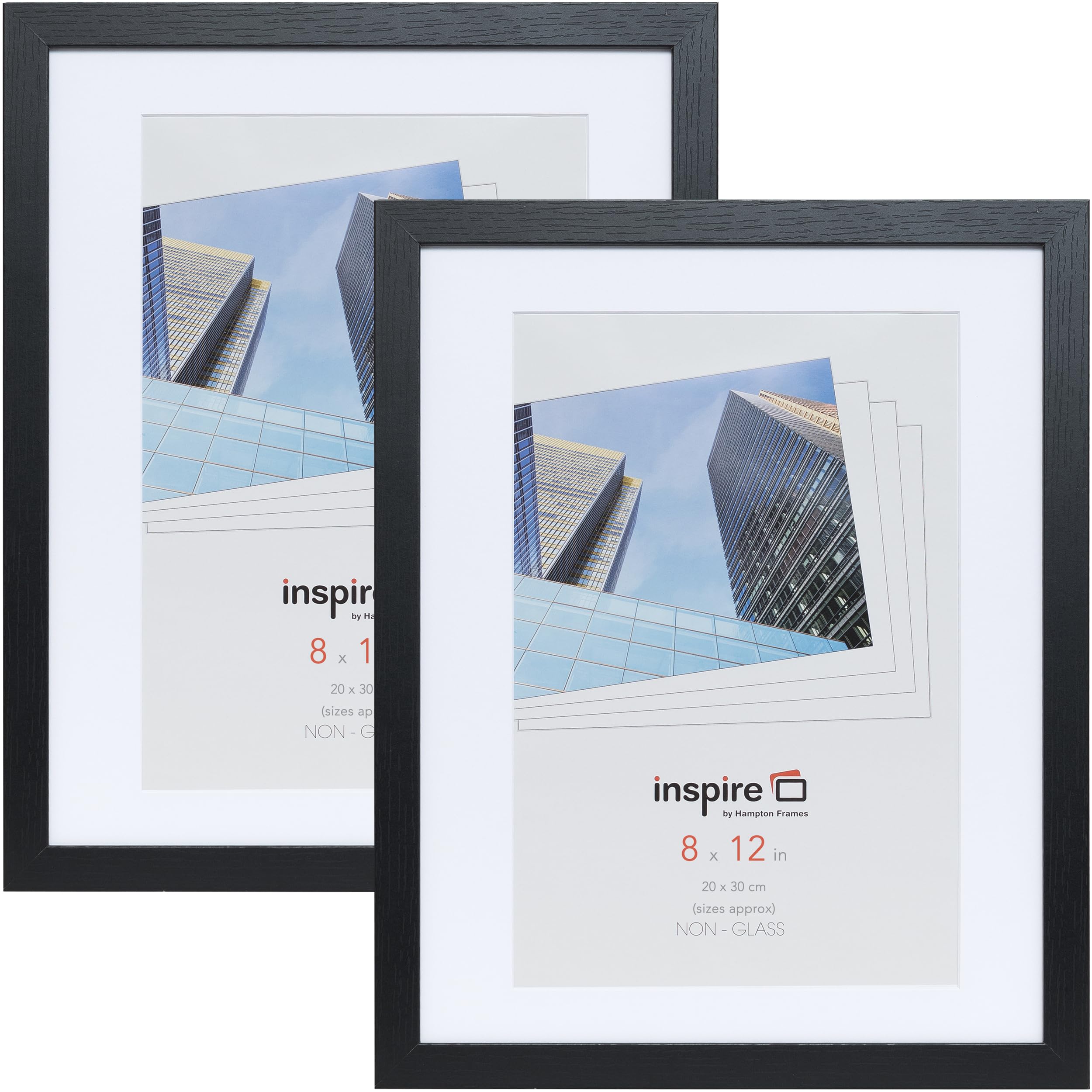 Hampton Frames OXFORD 8x12 (20x30cm) Pack of 2 Black Picture Frame Acrylic (Non-Glass) OXF812NGX-2PK