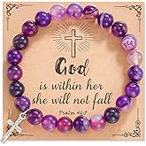 Rofusn Cross Rosary Beads Bracelet: Religious Prayer Natural Agate Beads Stretch Bracelet Jewelry Inspirational Gifts To Women Friends