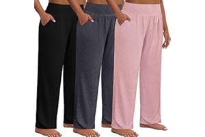 Neer 3 Pack Women Plus Size Wide Leg Yoga Pants High Waist Sweatpants Plus Size Palazzo Pants Lounge with Pockets