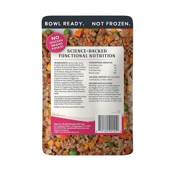 HEALTH EXTENSION GENTLY COOKED GRAIN-FREE SALMON DOG FOOD, HUMAN-GRADE & SHELF-STABLE WITH SUPERFOODS, SUPPORTS DIGESTION, IMMUNITY, SKIN & COAT, 3 OZ POUCH (PACK OF 20)