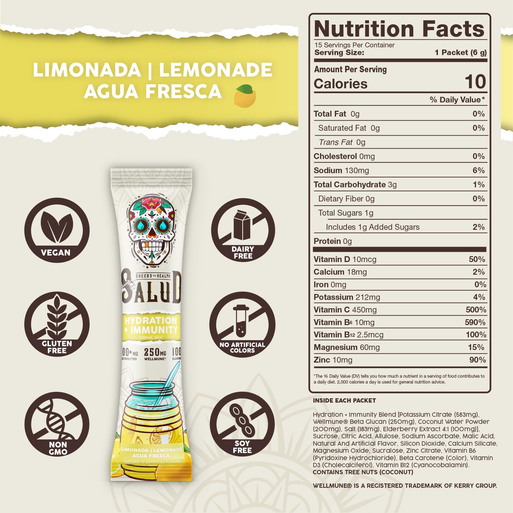 Salud 2-Pack |2-in-1 Energy + Focus (Pineapple Mango) & Hydration + Immunity (Lemonade) – 15 Servings Each, Agua Fresca Drink Mix, Non-GMO, Gluten Free, Vegan, Low Calorie, 1g of Sugar