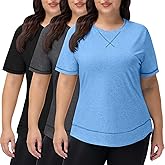 Coume 3 Pack Women's Plus Size Workout Tops Short Sleeve Loose Fit Crew Neck Shirts Quick Dry Gym Clothes