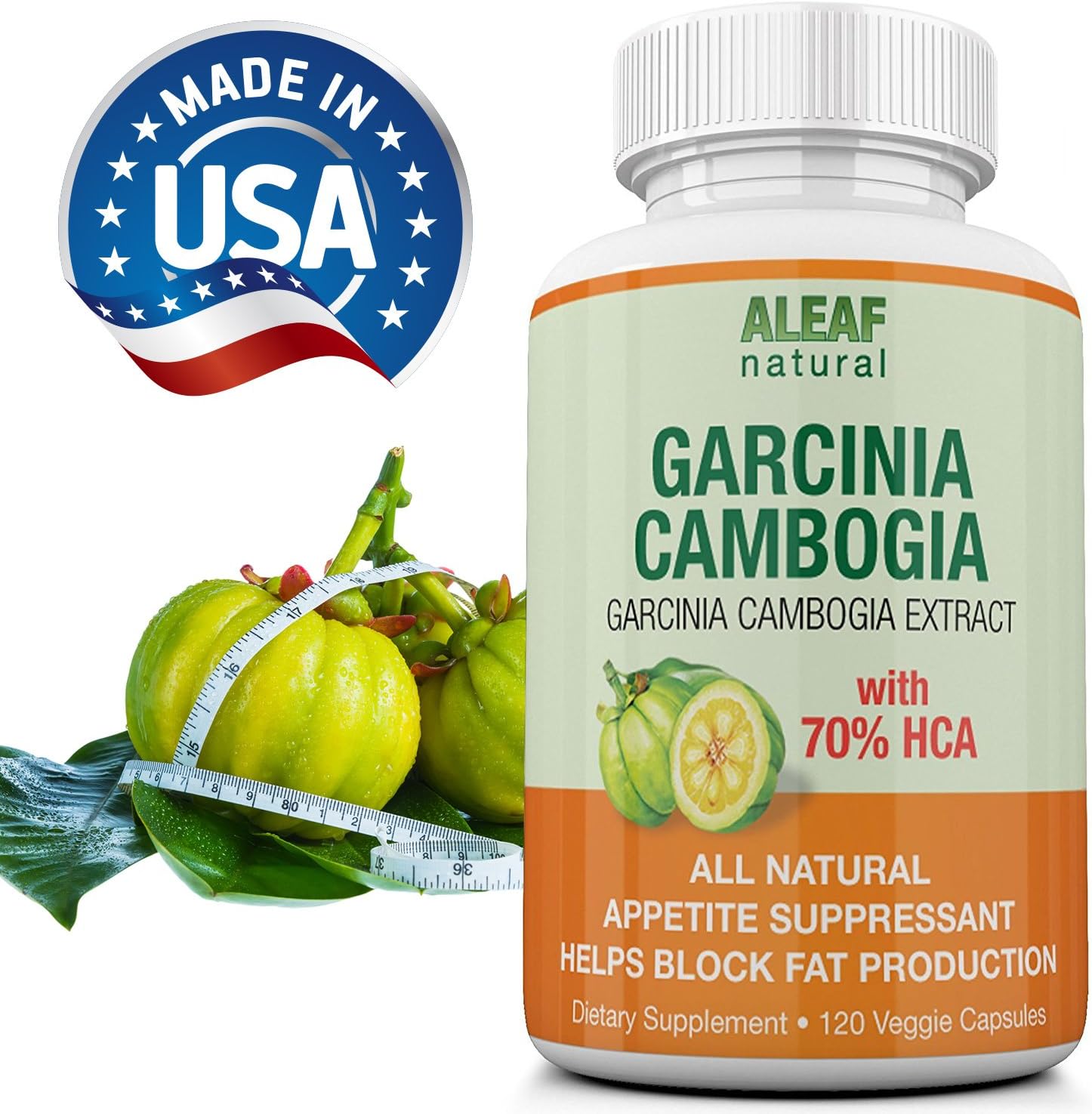 Aleaf Natural Garcinia Cambogia Extract Dietary Supplement with 70% HCA, 1600 mg – 120 Veggie Capsules