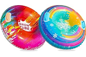 FindUWill Snow Tubes 2-Pack, 35" Heavy-Duty Inflatable Snow Sleds for Kids & Adults, Thick Cold-Proof PVC Built-in Handles, Winter Outdoor Blow Up Sledding Tubes​