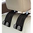 AMINOR 2 Pack Car Seats Hooks for Headrest, 2-in-1 Premium Leather Car Headrest Hanger with Metal Hooks, Car Seat Back Storage Hooks for Purses, Handbags, Phone (Black)