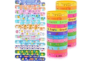 xutengy 48Pcs Easter Party Favors Decorations Slap Bracelets Rubber Wristbands for Kids Girls Boys，Easter Basket Stuffers Easter Egg Fillers Gifts for Toddlers
