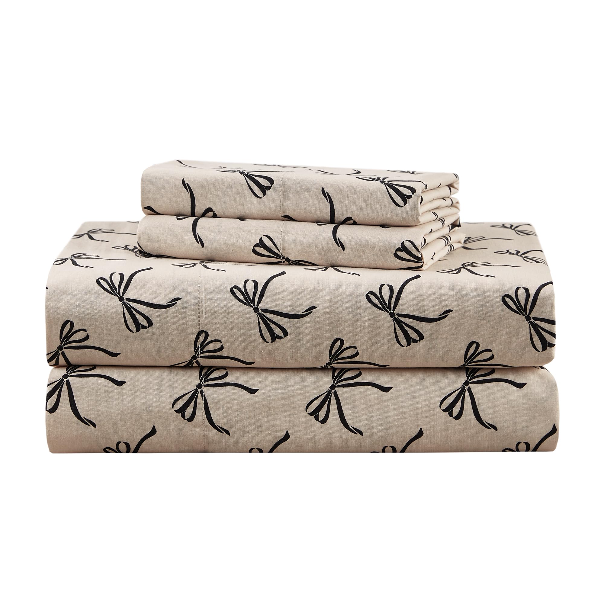 Photo 1 of Comfort Spaces 100% Cotton Sheets Twin XL, Breathable, Naturally Cool Cotton Sheets, Cotton Bed Sheets with 12" Elastic Pocket Fits up to 14" Mattress, All Seasons Sheet Set, Bow Black/Taupe 3 Piece
