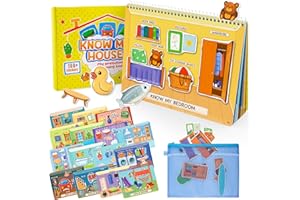 Ayyomo Preschool Busy Book for 3 4 5 Year Old, Reusable Learning Activities Book for Toddler, Kindergarten Educational Toys, Travel Toys, Gifts for Girls and Boys 3-5, Know My House Themes