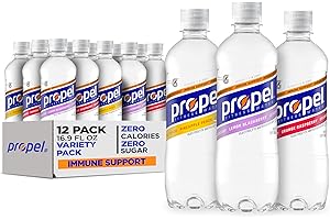 Propel Immune Support with Vitamin C + Zinc, 3 Flavor Variety Pack, 16 Fl Oz (Pack of 12)