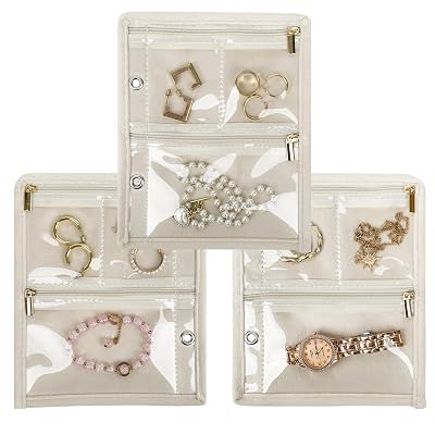 LingLingo Travel Jewelry Organizer Case, Jewelry Bags Jewelry Storage Book Binder with Clear Zipper Velvet Pouch for Traveling,Earrings, Rings, Necklace, Bracelet (Inner Pages,Beige,3 PCS)