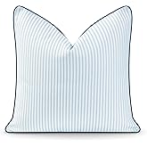 Hofdeco Premium Coastal Hampton Style Patio Indoor Outdoor Pillow Cover Only, 20"x20" Water Resistant for Backyard, Couch, Blue Stripe