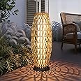 Solar Yard Outdoor Solar Lamp Woven Wicker Boho Lantern Floor Lamp, Decoration for Garden, Deck, Yard, Pathway, Oslo