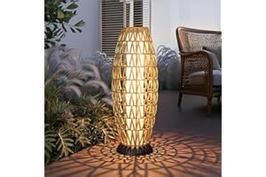 Solar Yard Outdoor Solar Lamp Woven Wicker Boho Lantern Floor Lamp, Decoration for Garden, Deck, Yard, Pathway, Oslo