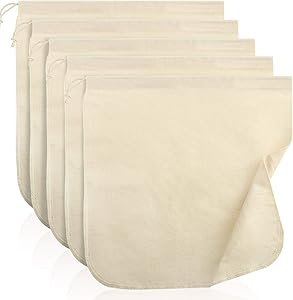 5 Pieces Nut Milk Bag,12 x 12 Inch, Reusable Multi-purpose Food Strainer Bag for Almond Milk, Juices, Oat Milk, Celery Juicing, Cheese, Yogurt, Cold Brew Coffee and Tea (Organic Material)