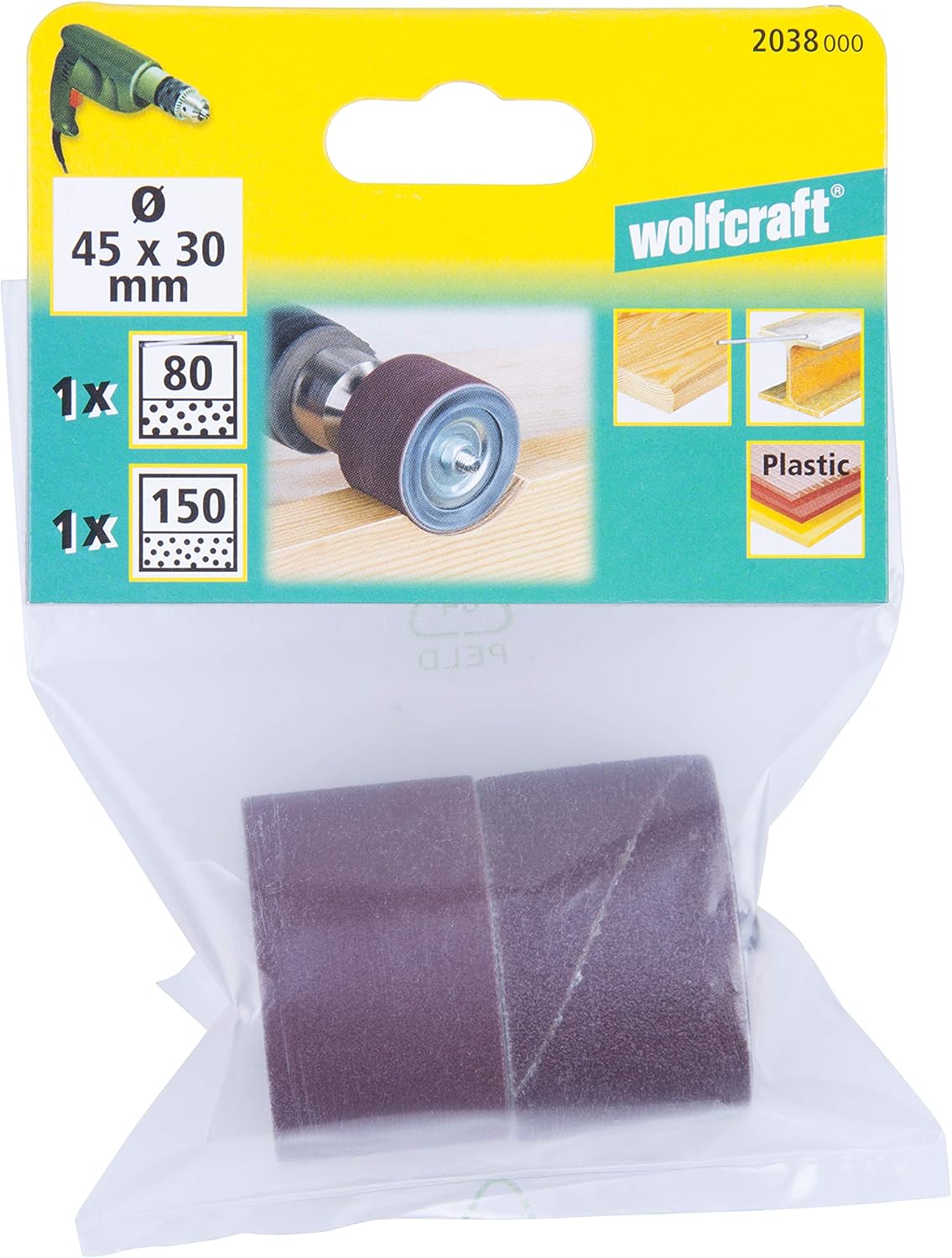 wolfcraft Rotary Drum Sander, diameter 45 mm, Set including 2 Sanding Belts I grit 80, 150 I for Wood Metal - Image 5