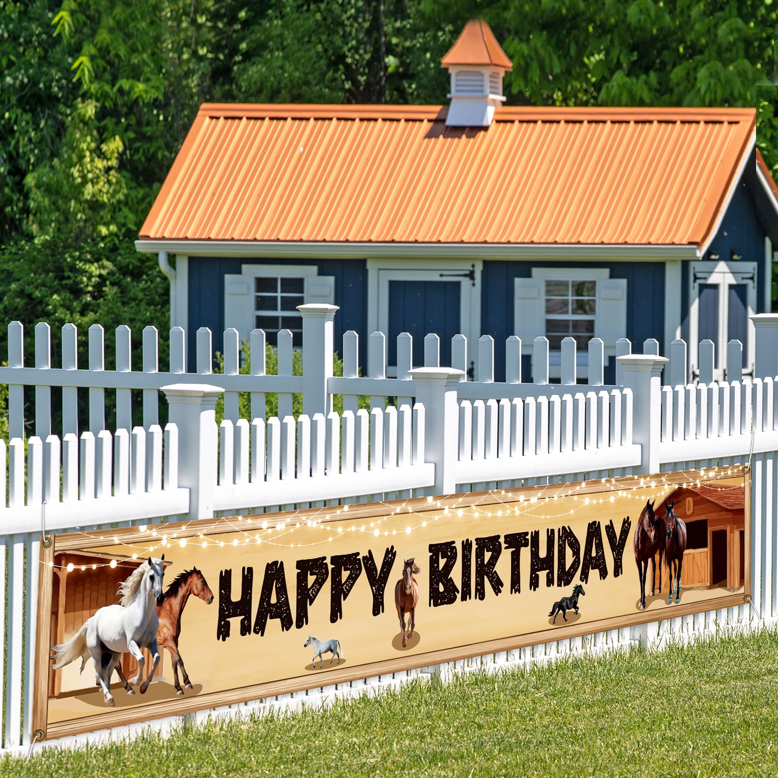 Photo 1 of Horse Birthday Party Decorations Horse Happy Birthday Banner,Western Cowboy Party Backdrop Decorations,Wild West Party Banner Supplies Boy,9.8x1.6FT