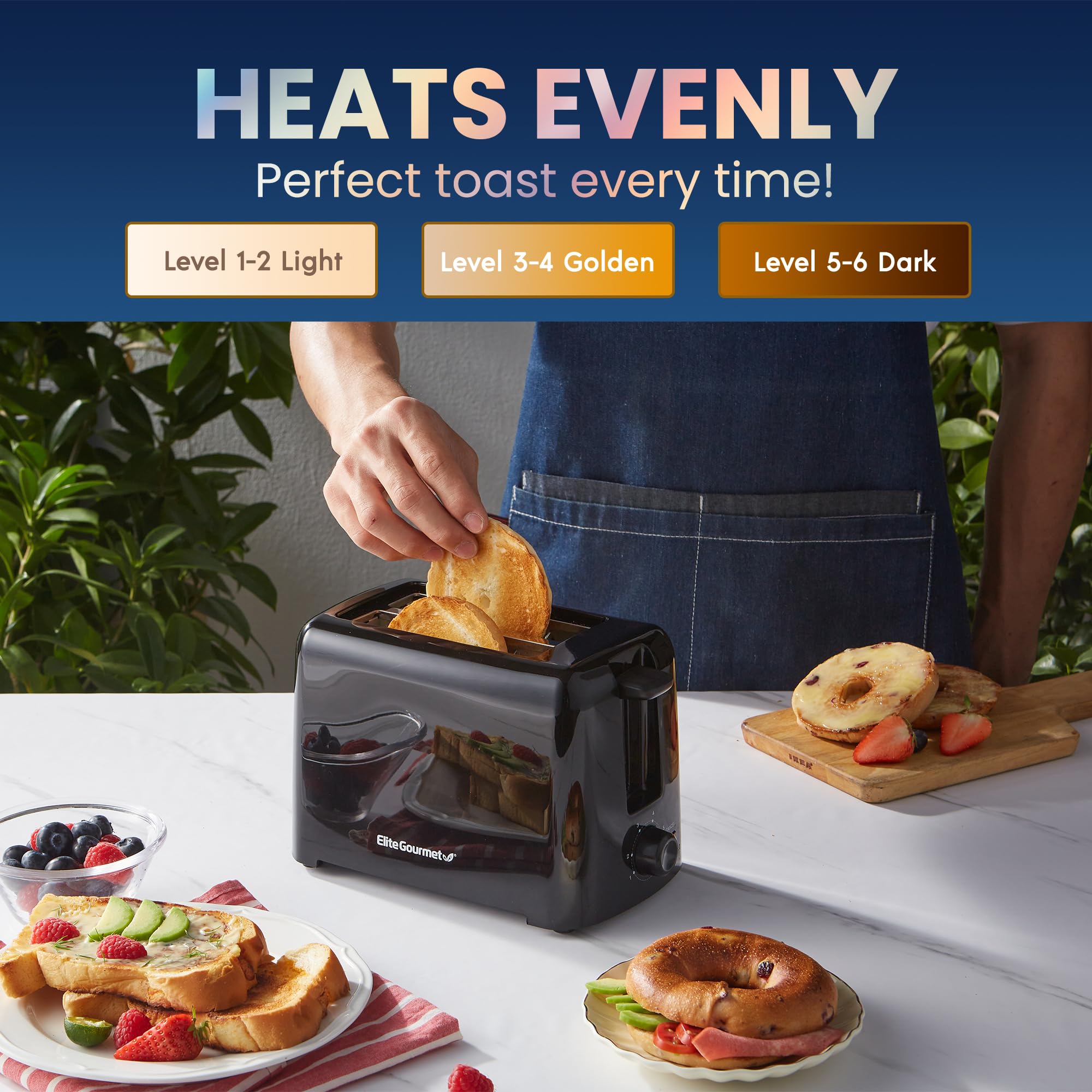 Elite Gourmet ECT1027B Cool Touch Toaster with 6 Temperature Settings & Extra Wide 1.25