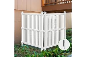 Beimo Air Conditioner Fence Panels, Privacy Fence for Outside Privacy Screens Trash Can Enclosure Vinyl Plastic Outdoor Pool Equipment Enclosure, 2 White Panels 36 "W x 42 "H with Metal Stake