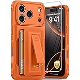 GIVELOT for iPhone 17 Pro Case with Card Holder（4-5 Cards）[9H Screen Protector ][Full Camera Protection][RFID Blocking][Hidden Kickstand] Rugged Heavy Duty Wallet Case for iPhone 17 Pro(Orange)