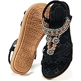 Alicegana Womens Sandals Dressy Summer: Comfortable Bohemian Flats Elastic Ankle Strap Walking Beach Shoes