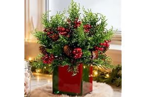 Bailikang 8PCS Artificial Pine Branches with Red Berry Pine Cones Artificial Needles Branches Greenery Stems Fake Greenery Floral Arrangements