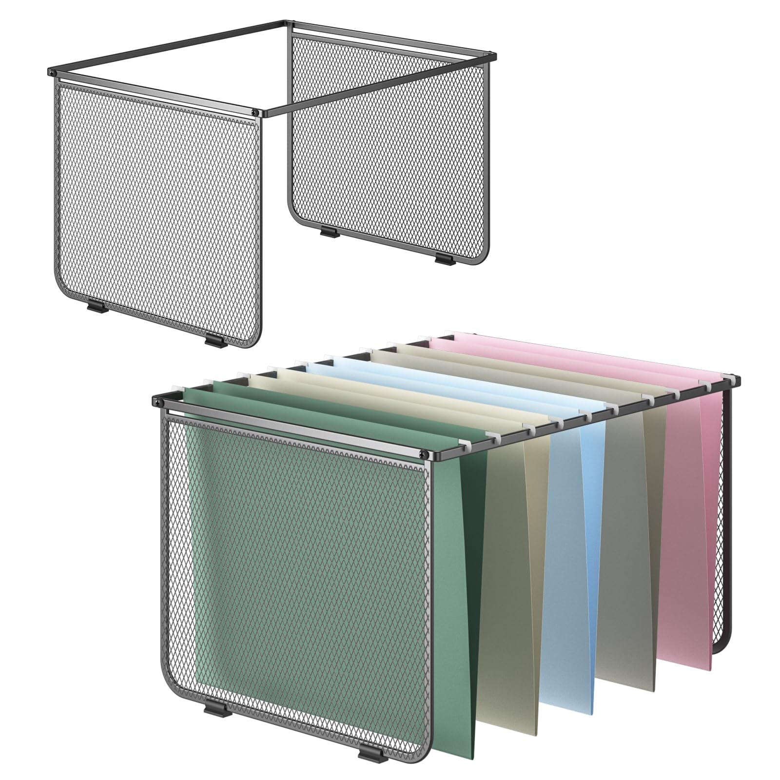 Photo 1 of OXTAILyx Hanging File Folder Frame Set of 2, Metal Mesh Hanging File Organizer, Hanging File Folders Legal/Letter Size for Hanging Folders Office File Organizer for Desk