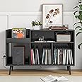 JEJEGORICH Mid-Century Record Player Stand with Storage Vinyl Record Cabinet Record Player Table with Power Outlet Turntable Stand Large Record Holder Holds for Bedroom Living Room