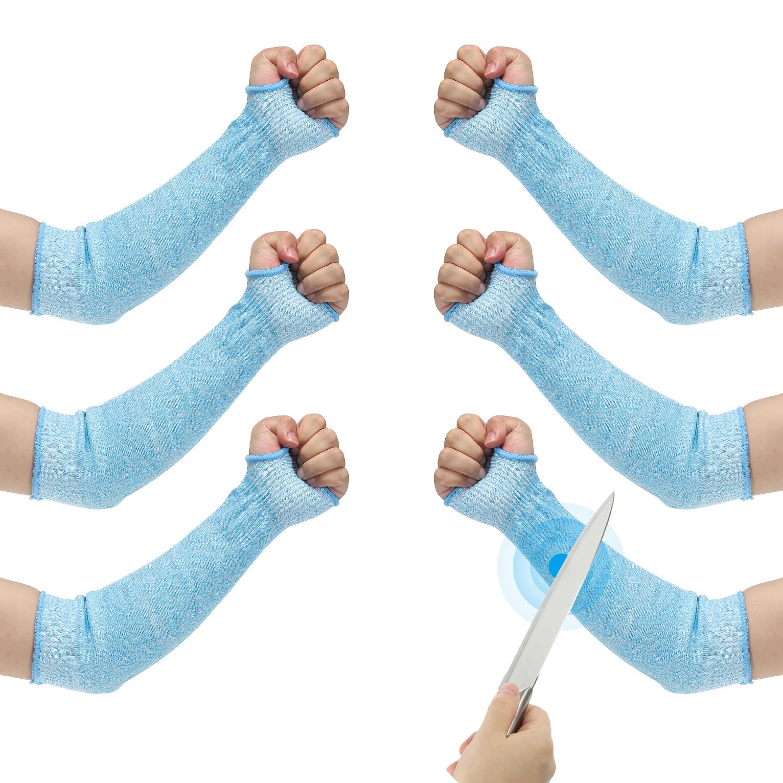 PATIKIL 18 Inch Cut Resistant Sleeve, 3 Pairs Arm Safety Protectors Sleeves with Thumb Hole Level 5 Protection Forearm Guard Sleeves for Thin Skin and Bruising, XL, Sky Blue