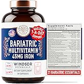 Bariatric Multivitamin with Iron - 45 mg Iron Once Daily, 21 Essential Vitamins - Easy to Swallow Bariatric Vitamins for Women & Men - Gastric Bypass, Gastric Sleeve Recovery Support - 30 Capsules