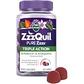 ZzzQuil PURE Zzzs Triple Action, Melatonin Gummies, Melatonin 6mg, 3X Melatonin, Sleep Aid with Ashwagandha, Calm Mood, Antioxidant Action, Sleep Aids for Adults, 60 Sleep Gummies