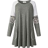 LARACE Swing Tunic Top for Women Plus Size Leopard Long Sleeve Shirt with Pocket