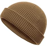 vidsel Thin Wool Fisherman Beanie Hat for Men Women Fall Winter,Short Knit Cuffed Fashion Trawler Skull Cap,Watch Cap