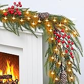 Christmas Garland with Light - Christmas Decorations - 6Ft Prelit Garland with Battery Operated Timer,Lighted Realistic Greenery Home Decor for Mantle Fireplace Table,Xmas Decorations Indoor Outdoor