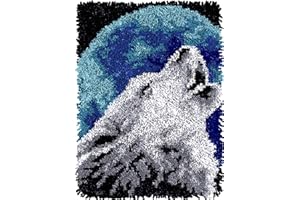 TEZKIM DIY Latch Hook Kits for Adults Beginners Wolf Rug Making Kits with Printed Canvas Doormat Tapestry Kits Needlework Arts Crafts Sewing for Kids Gift Home Decoration 20.5Inch X 13.8Inch